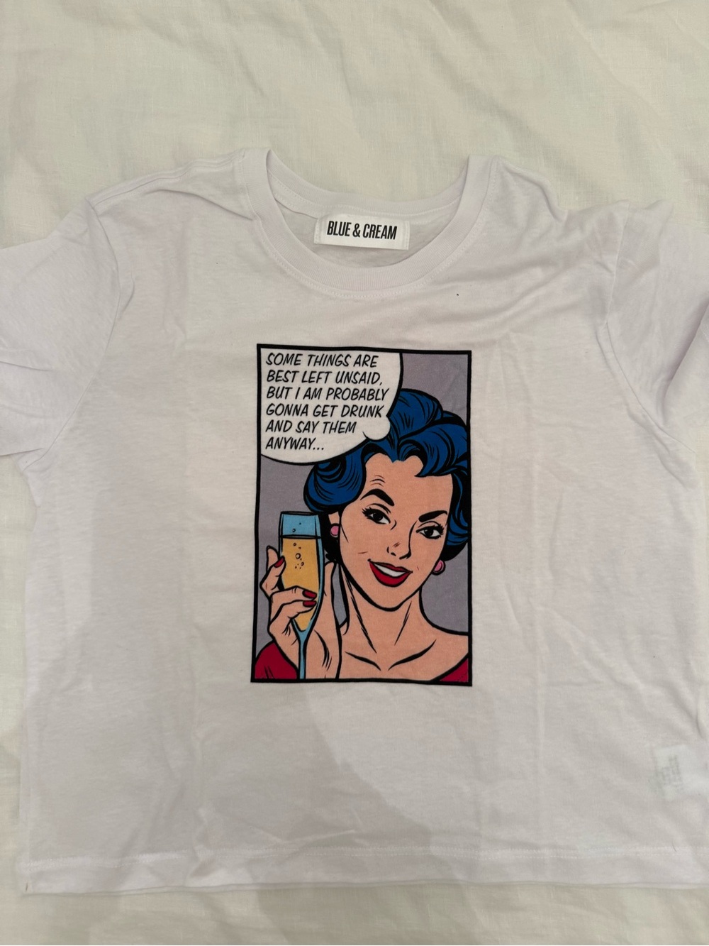 Blue & Cream White Graphic Comic Pop-Art Tee